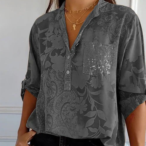 Long-sleeved blouse with floral motif for women | Ideal for summer