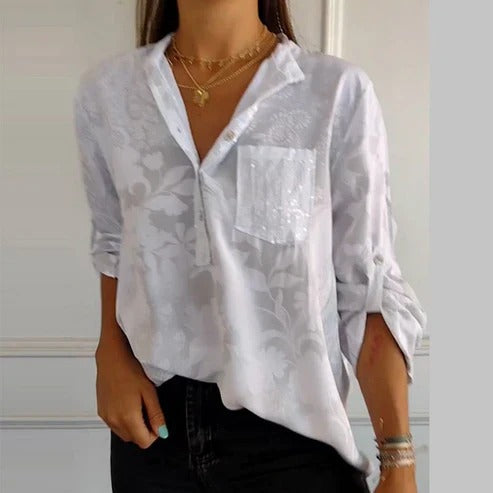 Long-sleeved blouse with floral motif for women | Ideal for summer