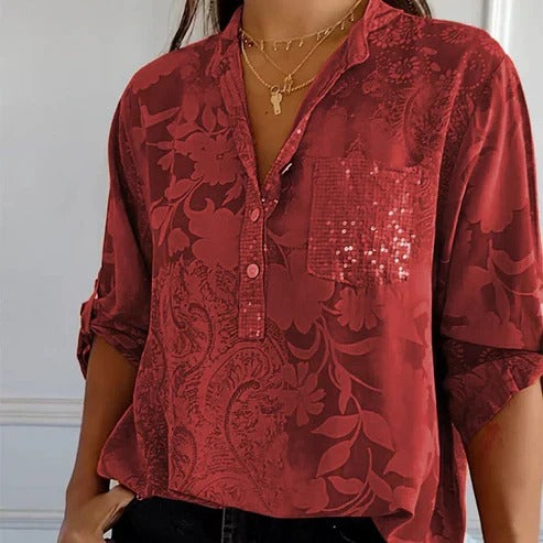 Long-sleeved blouse with floral motif for women | Ideal for summer