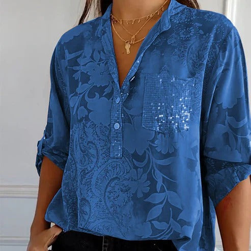Long-sleeved blouse with floral motif for women | Ideal for summer