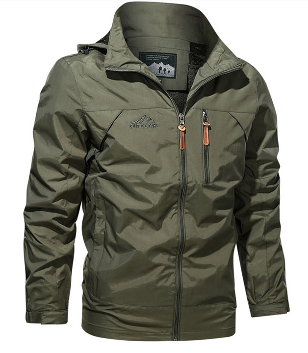 Autumn men's outdoor jacket with water-repellent layer and sporty zipper