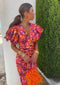 Sophie Patterned Midi Dress - Buffed Sleeves and Elegant Fitted Silhouette