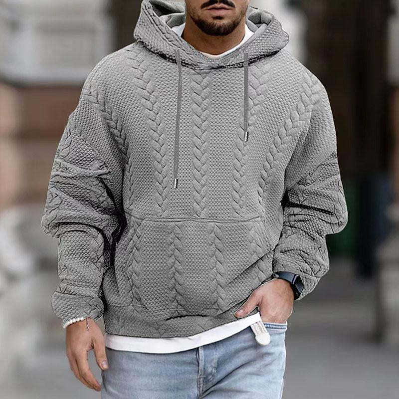 Hooded sweater with textured cable-knit pattern for men