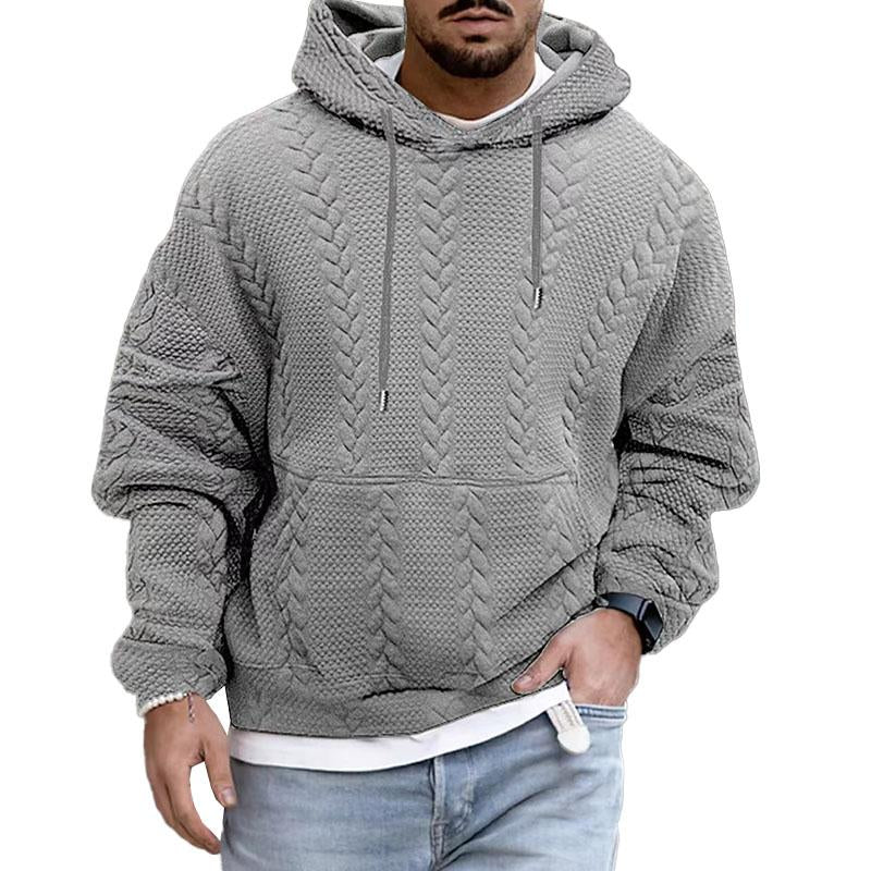 Hooded sweater with textured cable-knit pattern for men