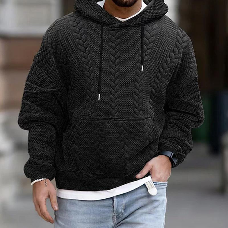 Hooded sweater with textured cable-knit pattern for men