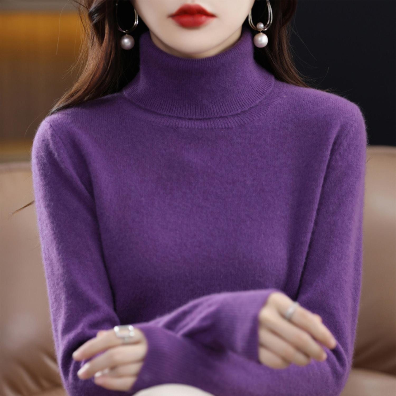 Luxe cashmere women's turtleneck sweater - Elena