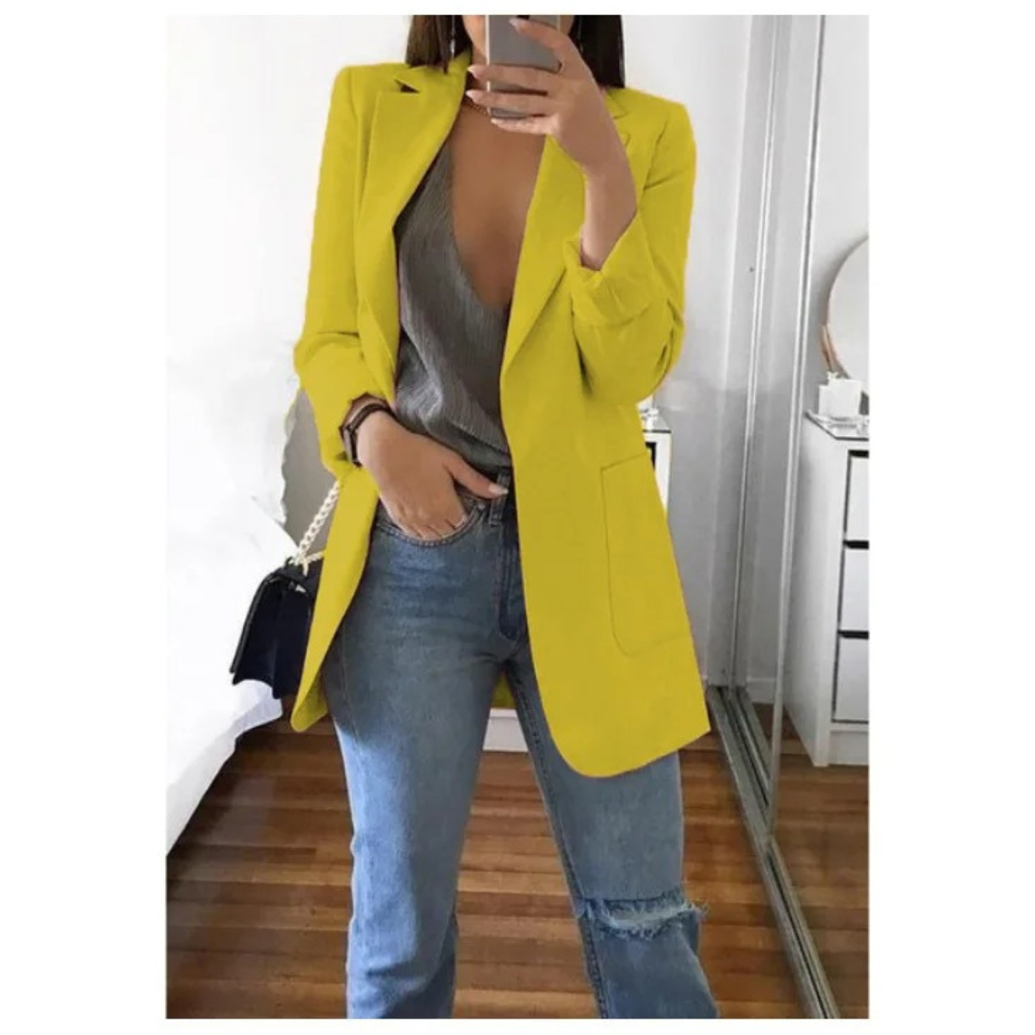 Women's long blazer in khaki MODA