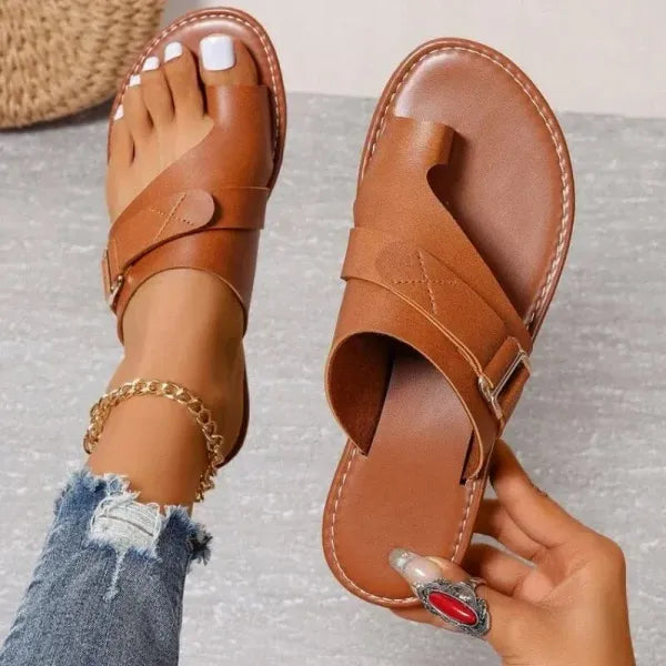 Eira - Women’s Leather Slip-On Flip-Flops
