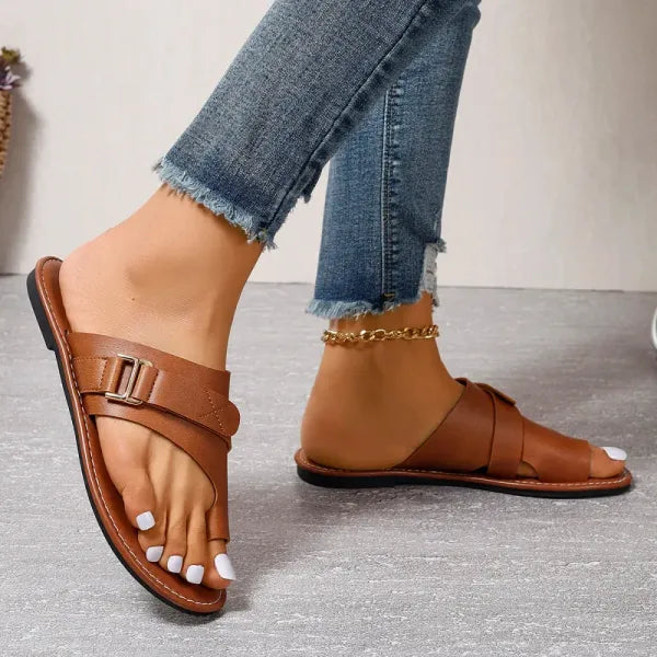 Eira - Women’s Leather Slip-On Flip-Flops