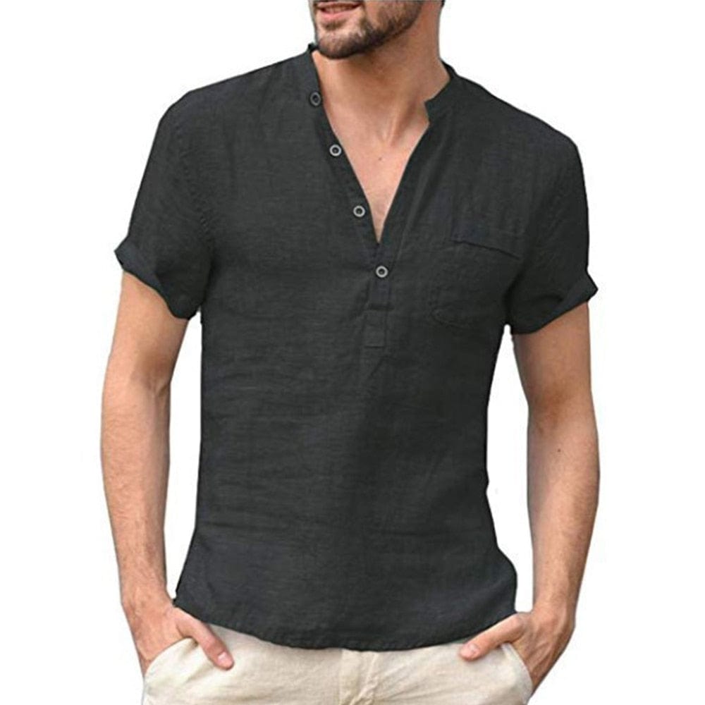 Breathable short-sleeved linen shirt