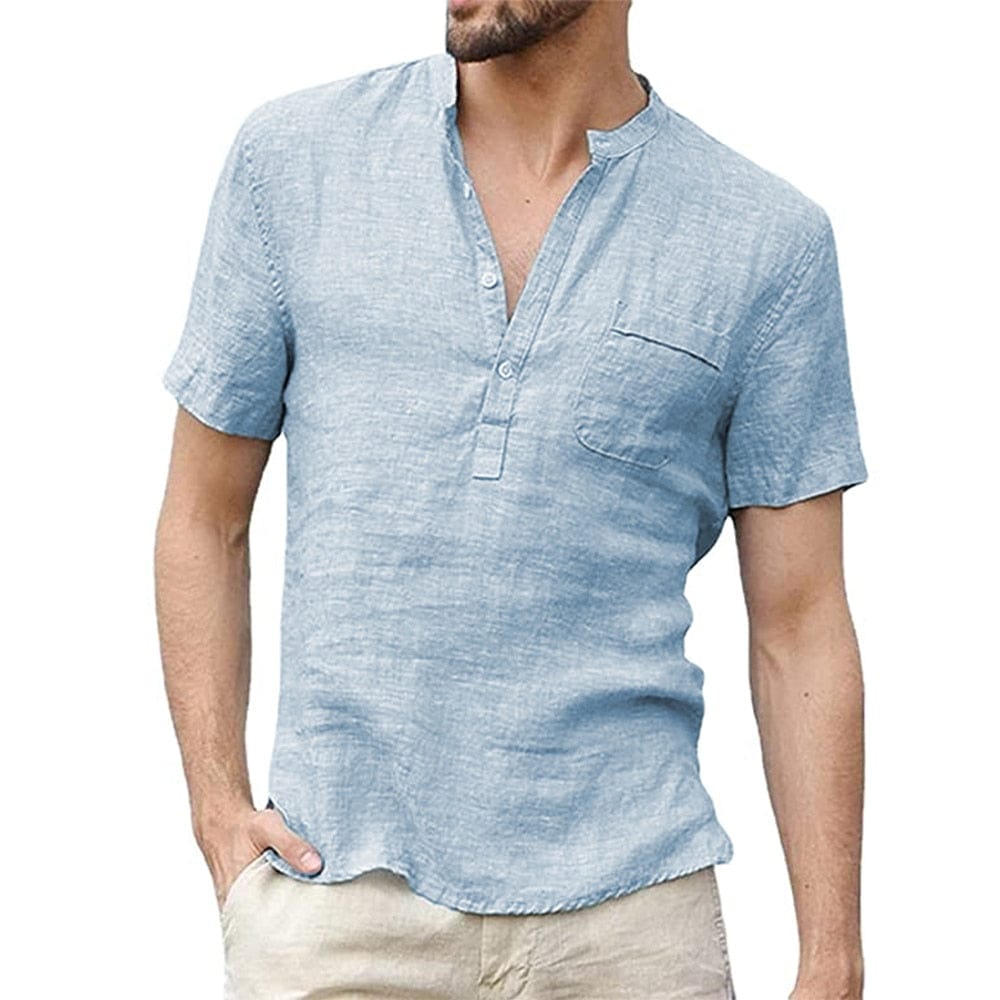 Breathable short-sleeved linen shirt