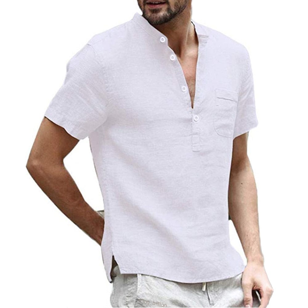 Breathable short-sleeved linen shirt