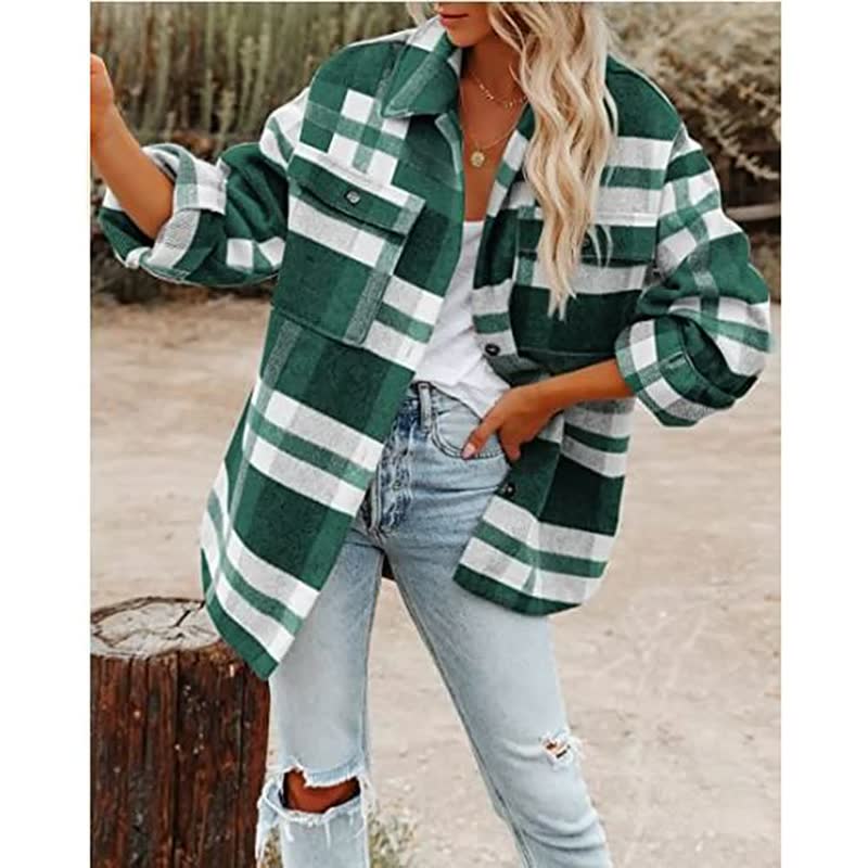 Elegant cotton blend check blouse for spring - Women