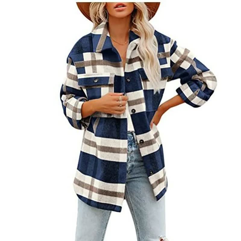 Elegant cotton blend check blouse for spring - Women
