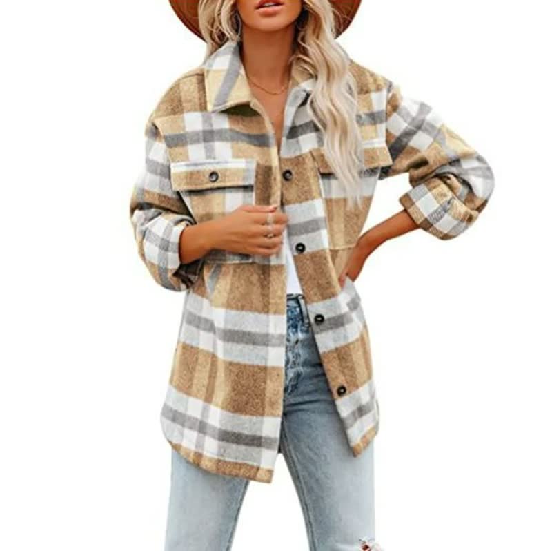 Elegant cotton blend check blouse for spring - Women