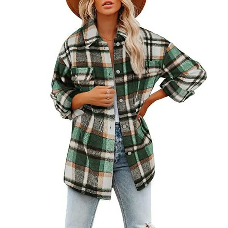 Elegant cotton blend check blouse for spring - Women