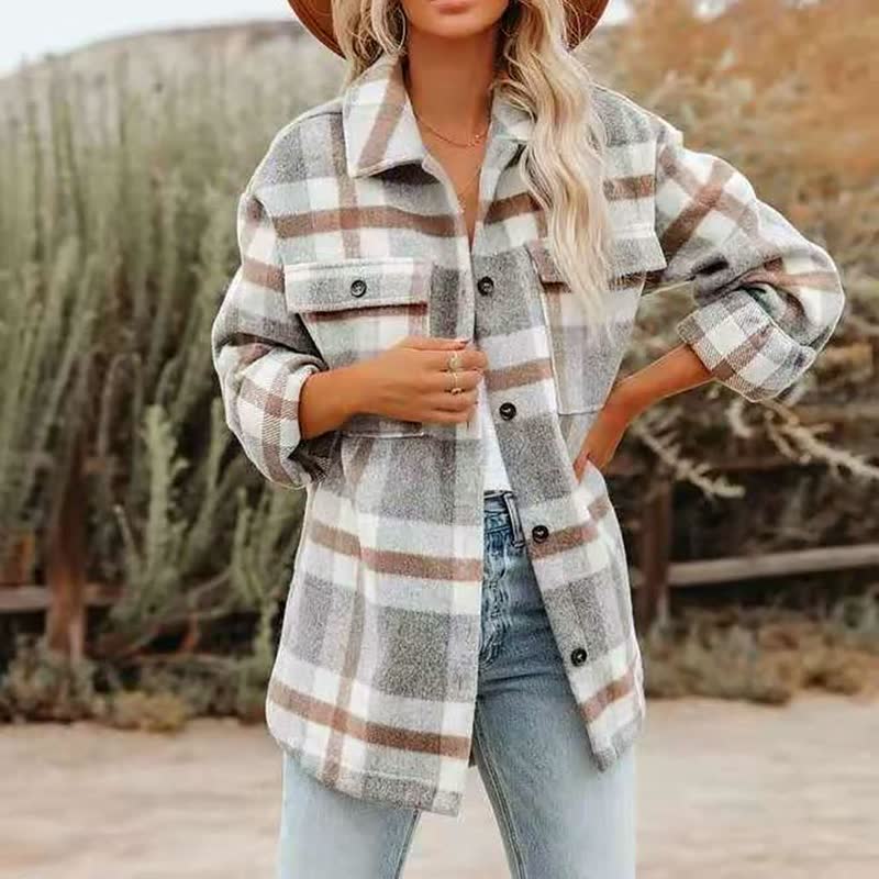 Elegant cotton blend check blouse for spring - Women