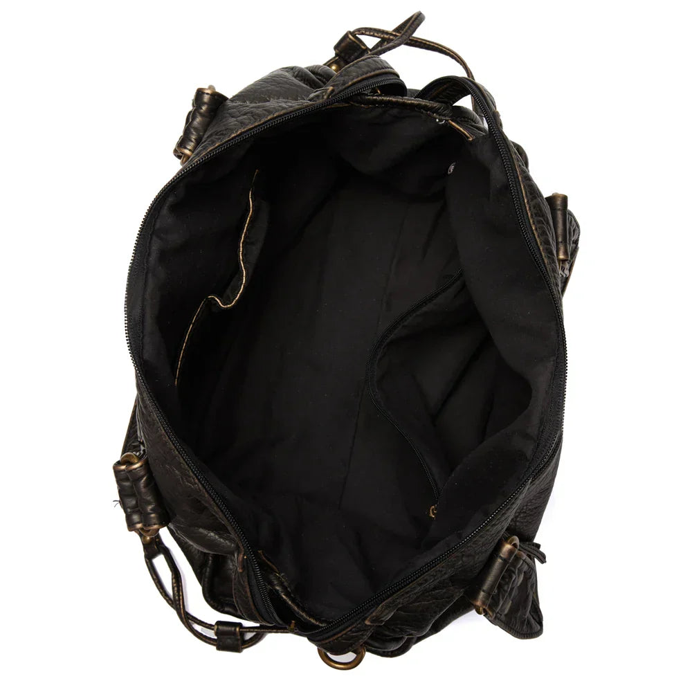 RAQUEL - School handbag with hard leather shoulder strap