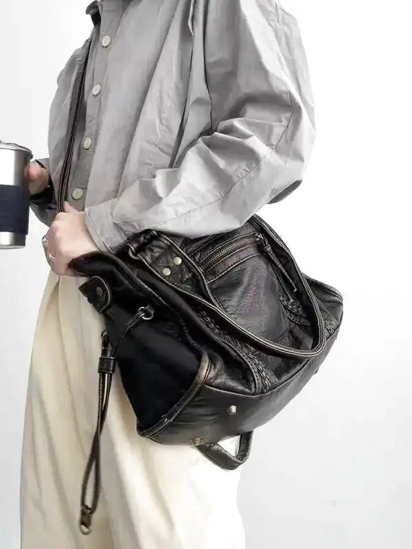 RAQUEL - School handbag with hard leather shoulder strap