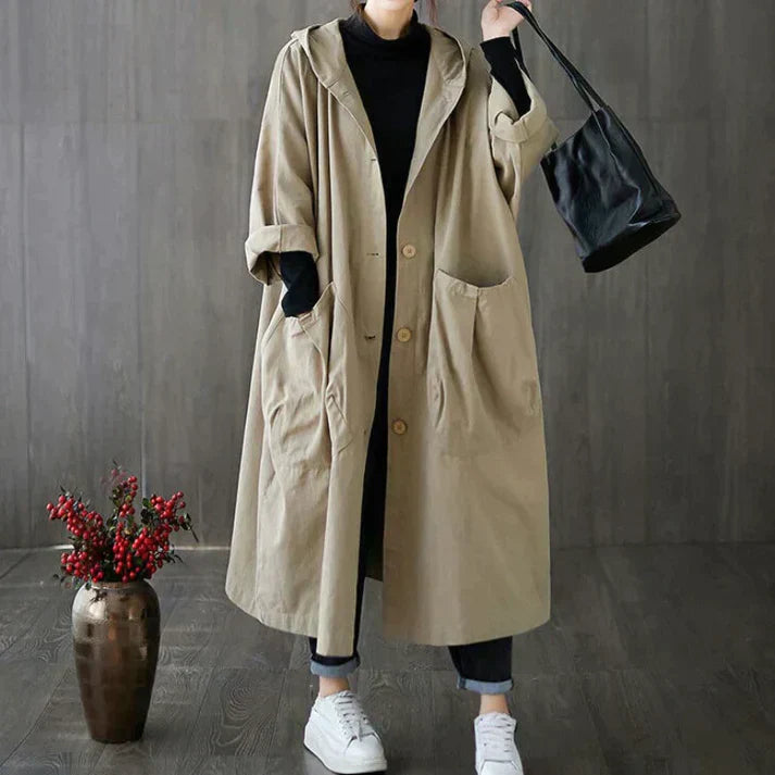 Classic oversized trench coat with belt for women