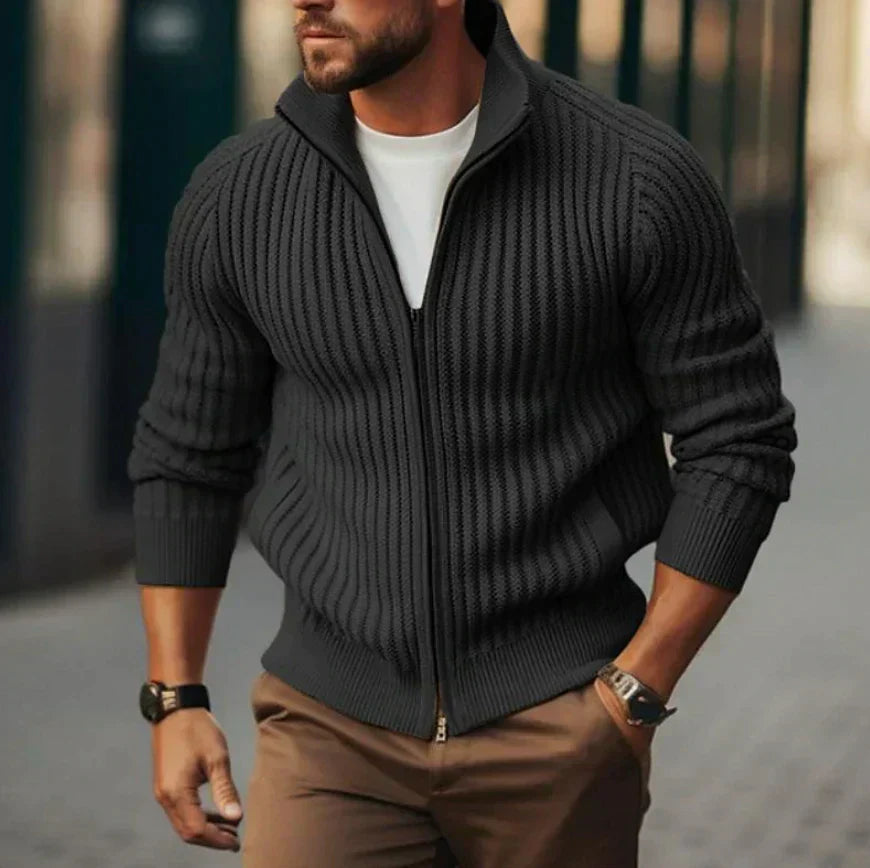 Classic thermal cardigan for men with full-length zipper