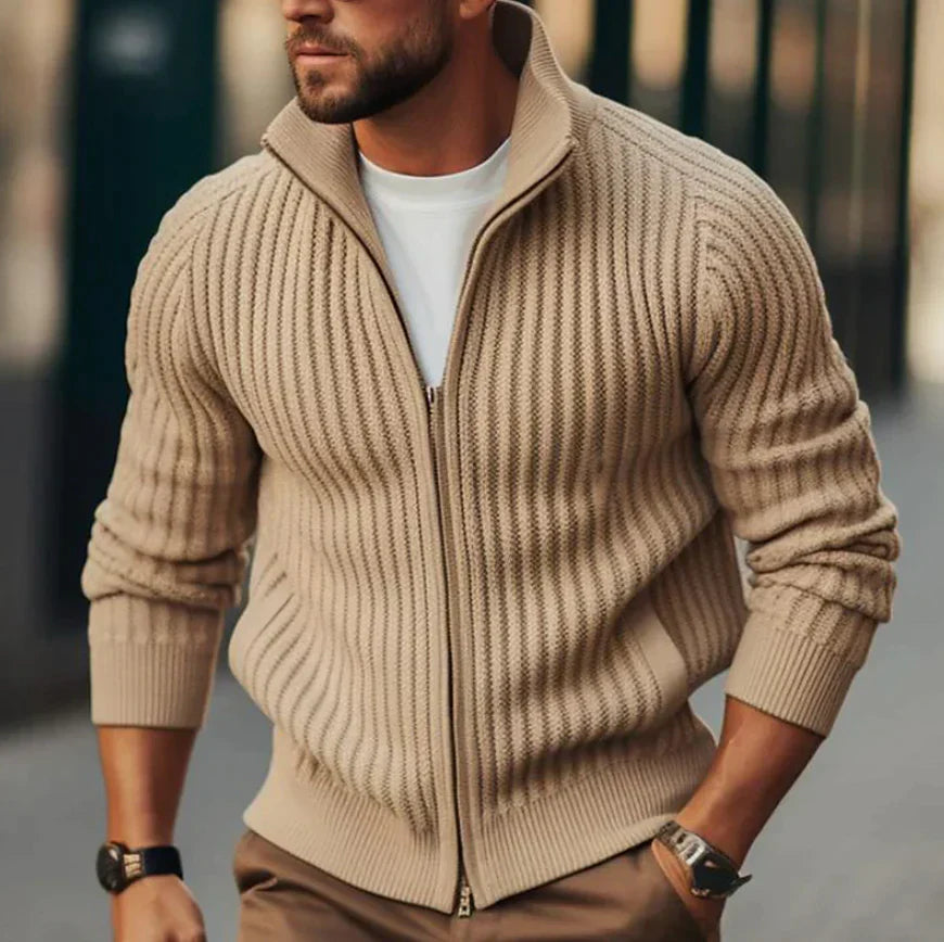 Classic thermal cardigan for men with full-length zipper