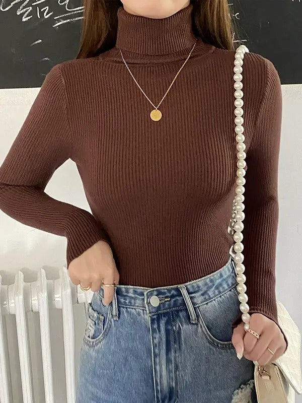 Jersey de cachemira de cuello alto para mujer