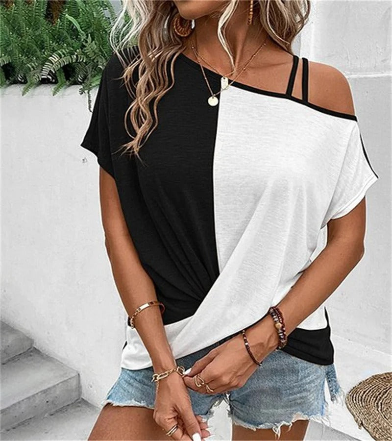 Asymmetric color-blocking T-shirt for women - comfort and style in one