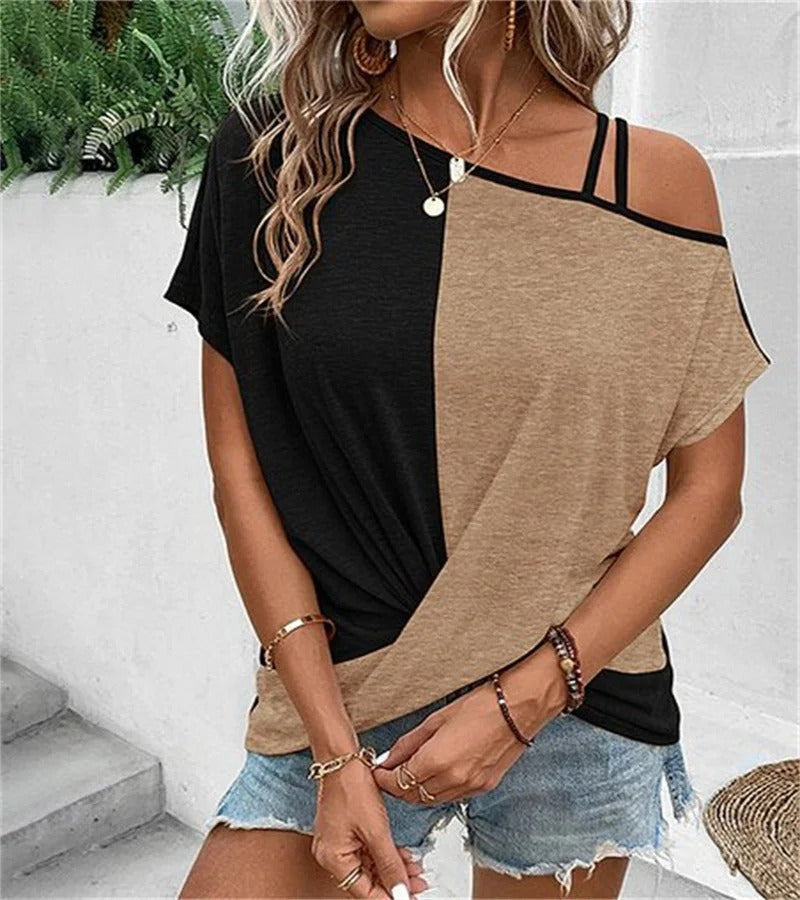 Asymmetric color-blocking T-shirt for women - comfort and style in one