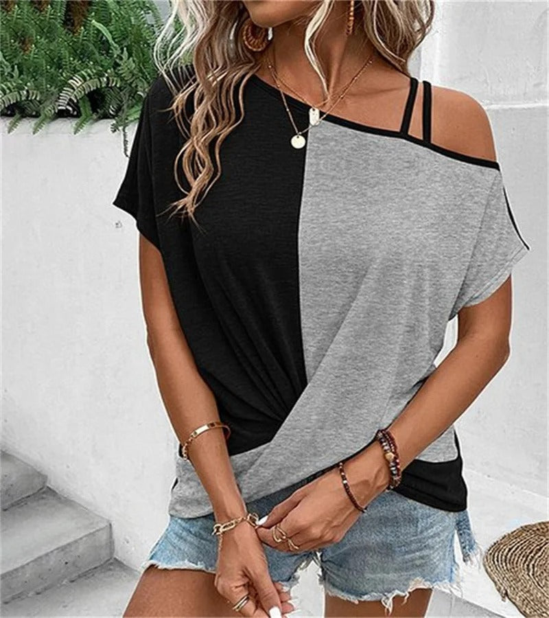 Asymmetric color-blocking T-shirt for women - comfort and style in one